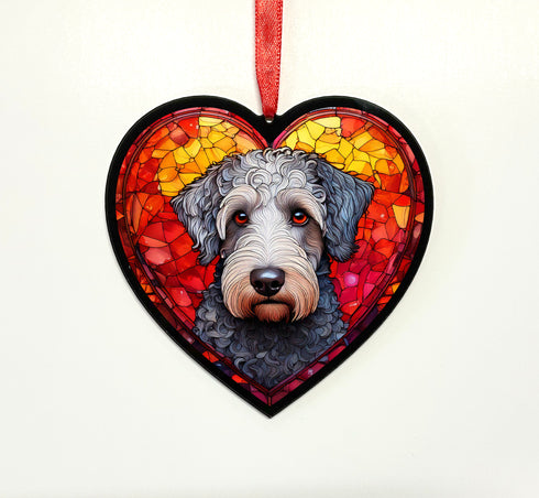 Bedlington Terrier Stained Glass Effect Heart Suncatcher